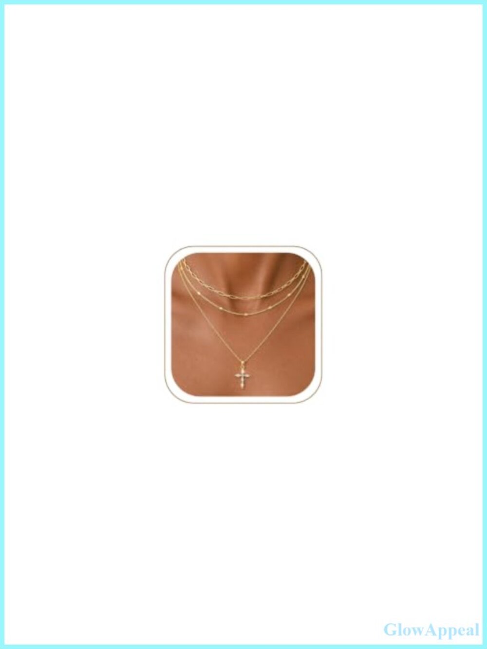 14K Gold Plated Layered Cross Necklace Set for Women 3 Chains